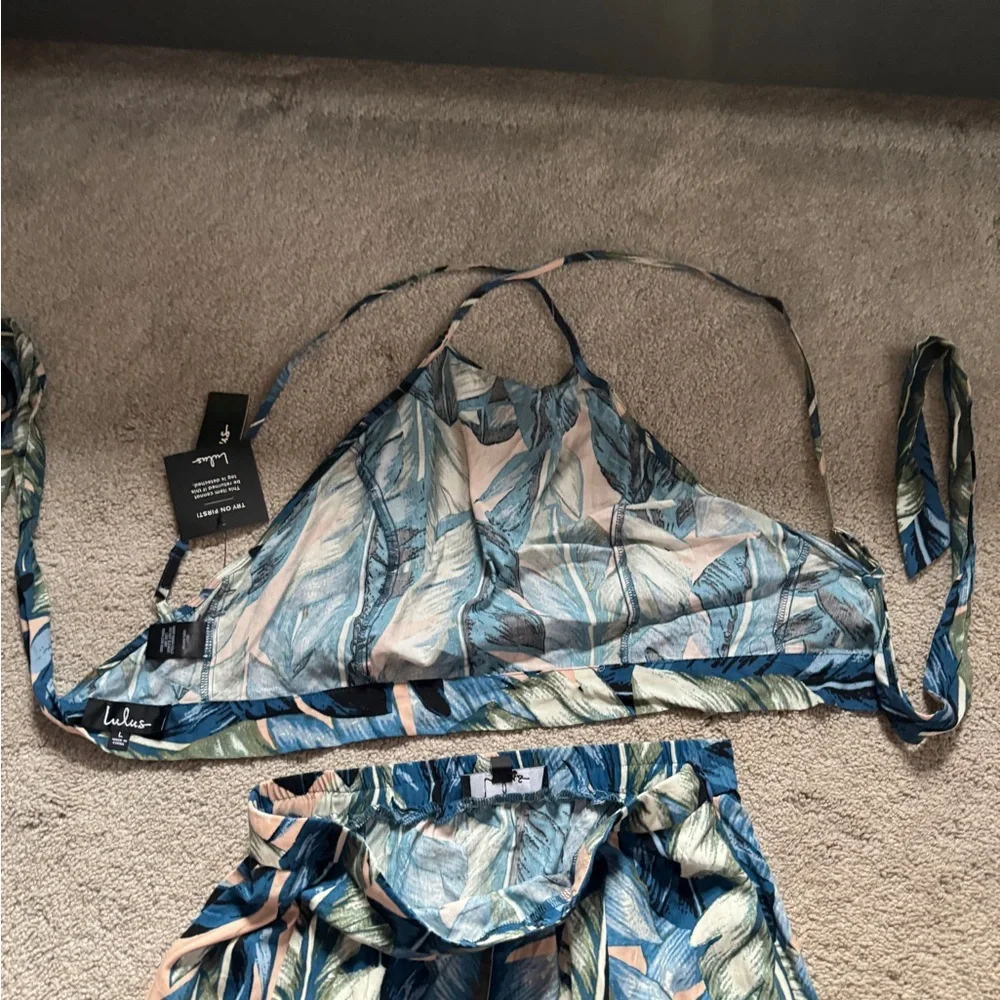 NEW Blue Leaf Print Two-Piece Maxi Dress - Picture 9 of 10